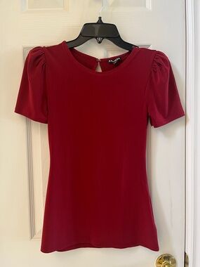 Express Short Puff Sleeve Top - Burgundy Red
